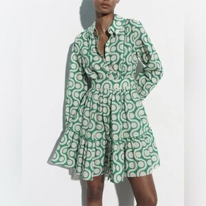 Zara Green Patterned Dress size small